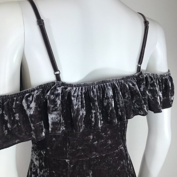 4 for $35 🍄 AE Gunmetal Crushed Velvet Ruffle Sleeve Mini Dress - Picture 9 of 9